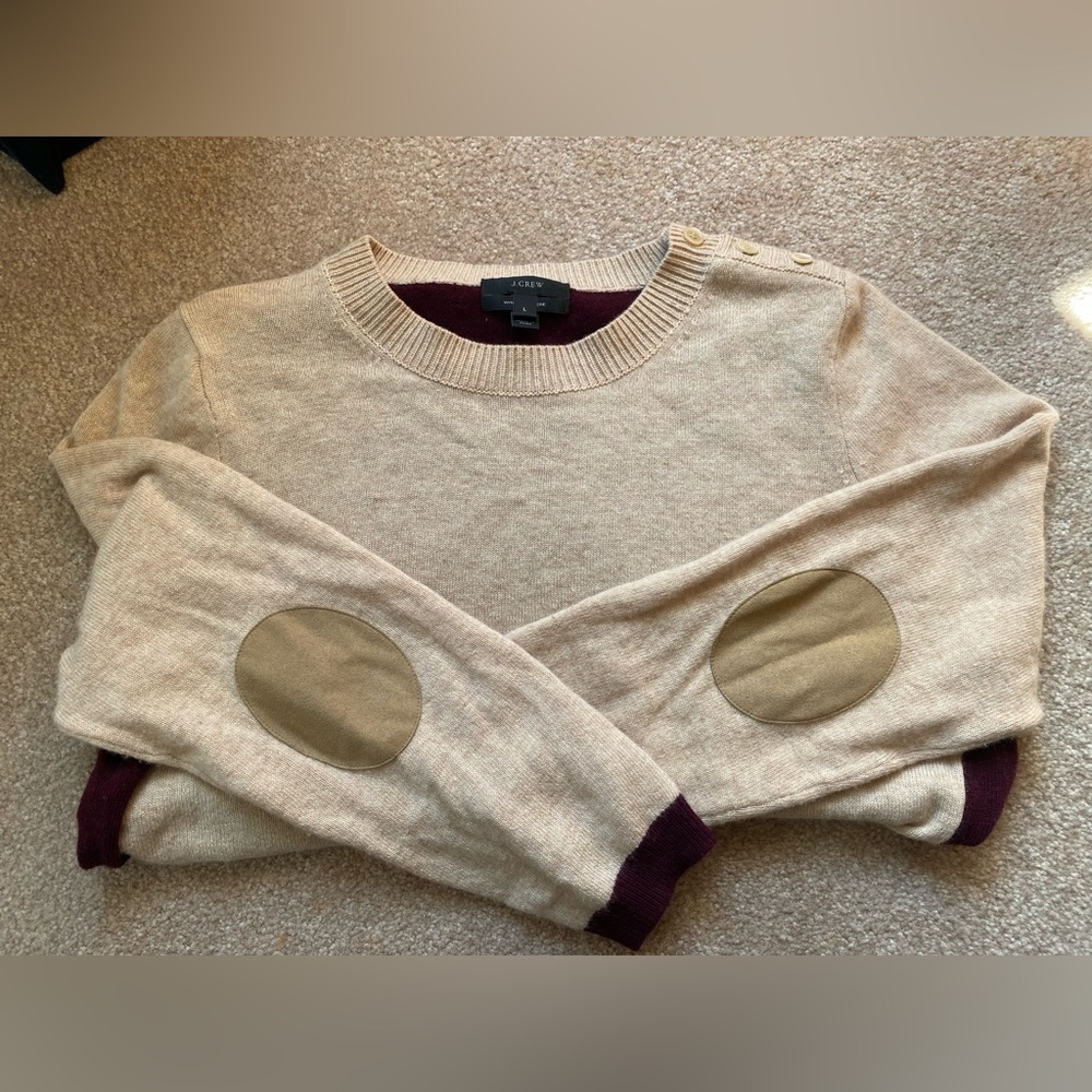 J Crew Light Sweater with Button & Leather Accents L